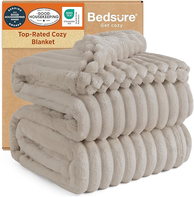 Bedsure GentleSoft Fleece Bed Blankets Full Size - Cozy Soft Blankets for Women, Cute Small Throws for Girls, Linen, 84x90 Inches