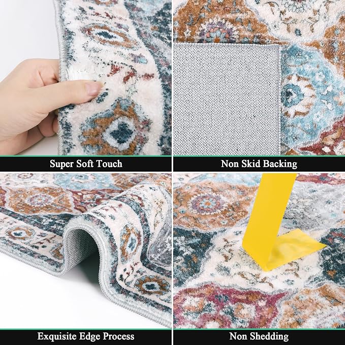 HEBE Hallway Runner Rug 2'8''x8', Washable Non Slip Kitchen Rug Runner | Soft - Image 5