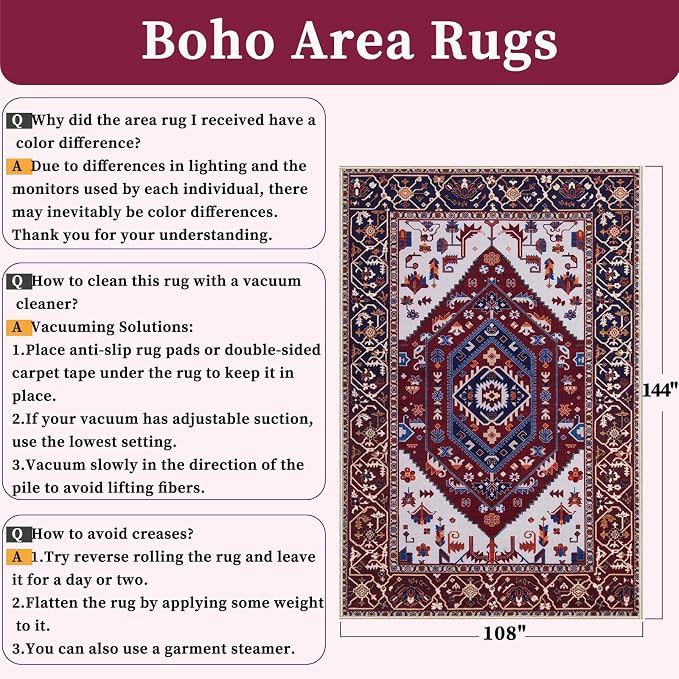 SERISSA 9x12 Washable Non Slip Boho Area Rug - Image 2