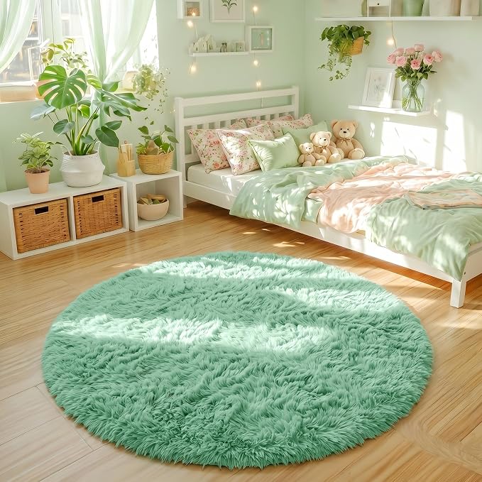 Amdrebio Sage Green Shag Round Circle Area Rug 6Ft - Image 5