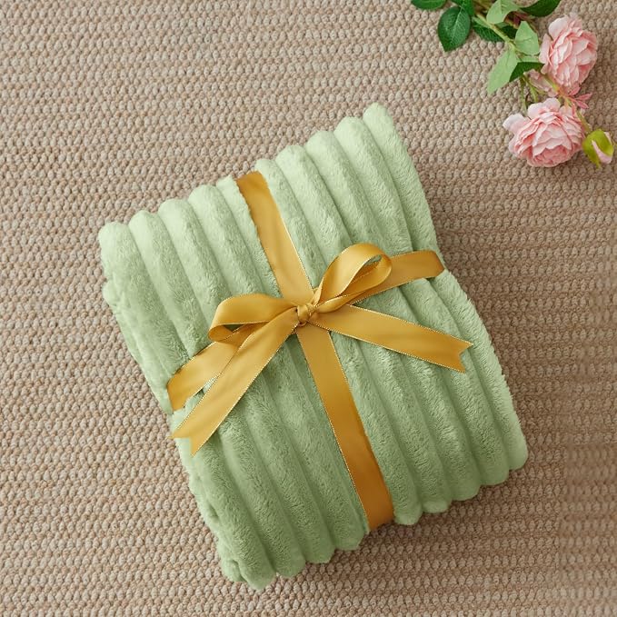 BEDELITE Striped Fleece Throw Blanket, Sage Green, Soft Cozy, Lightweight Warm - Image 6