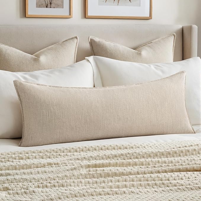 MIULEE Decorative Linen Lumbar Pillow Cover 14x36 Inch Natural Beige | Boho by MIULEE