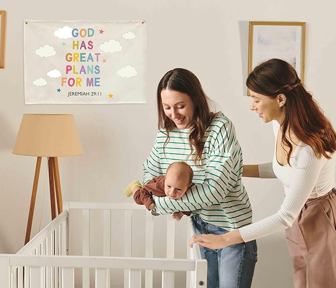 Christian Bible Verse Scripture Rectangular Banner Flag Wall Sign Decor Gift for Baby Boy Girl Kid-Nursery Baby Room Bedroom Decor-Baby Shower,Birthday Christmas Gift-God Has Great Plans