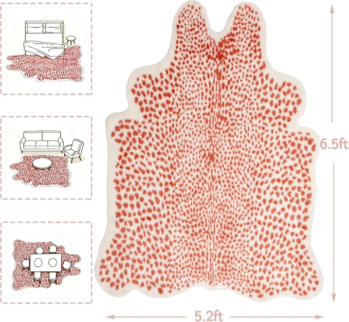 Huichenxing2021FURSTORE Faux Fur Leopard Cheetah Print Rug Pink 5.3x6.7ft | - Image 2