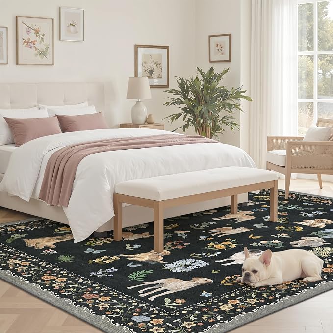 Soalmost Dog 6x9 Area Rugs for Living Room, Washable Animal Soft Rug Black | - Image 3