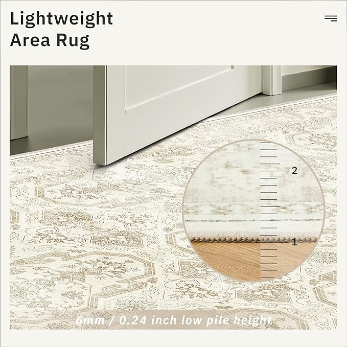 Soalmost 8x10 Area Rugs Large Washable Living Room Rug Non-Slip Beige/Brown | - Image 7
