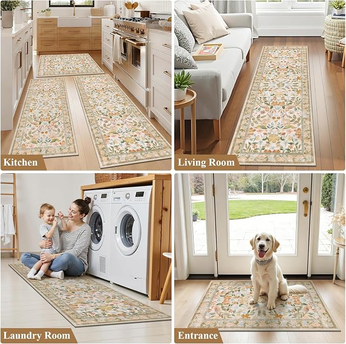 HEBE Boho Kitchen Rugs Set of 3, Non Slip Washable Kitchen Mats - Image 7