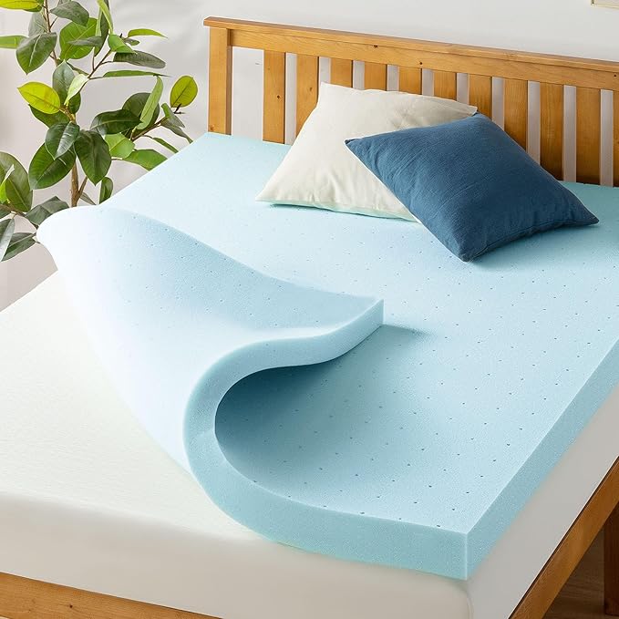 Best Price Mattress 4 Inch Ventilated Memory Foam Mattress Topper, Cooling Gel Infusion, CertiPUR-US Certified, Dorm Essentials, Twin