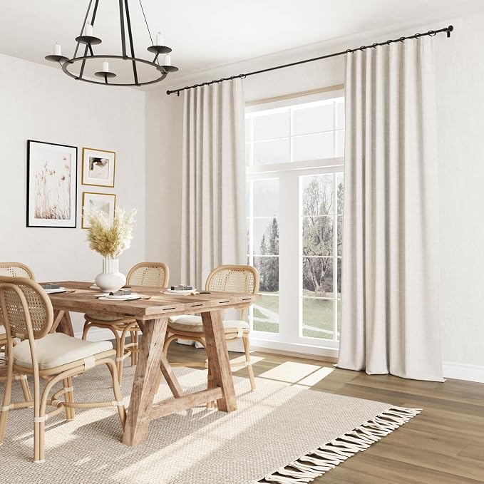 Beige White 100% Blackout Linen Curtains 80 Inch Length 2 Panels Set - Image 8