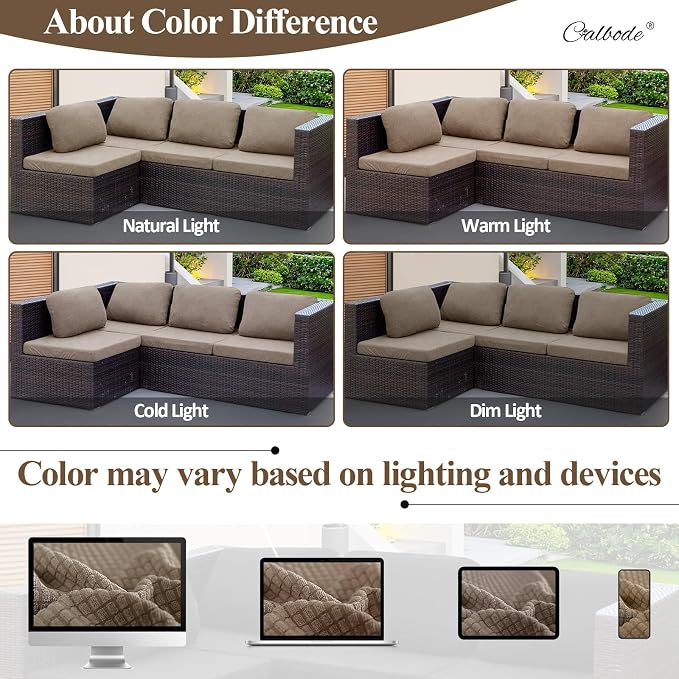 CALBODE 14Pcs Outdoor Stretch Cushion Covers, Waterproof Outdoor Chair Cushion - Image 5