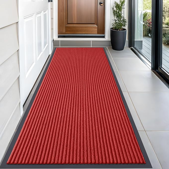 OLANLY Front Door Mat 59x23, Waterproof Heavy-Duty Indoor Outdoor Doormat | Red by OLANLY