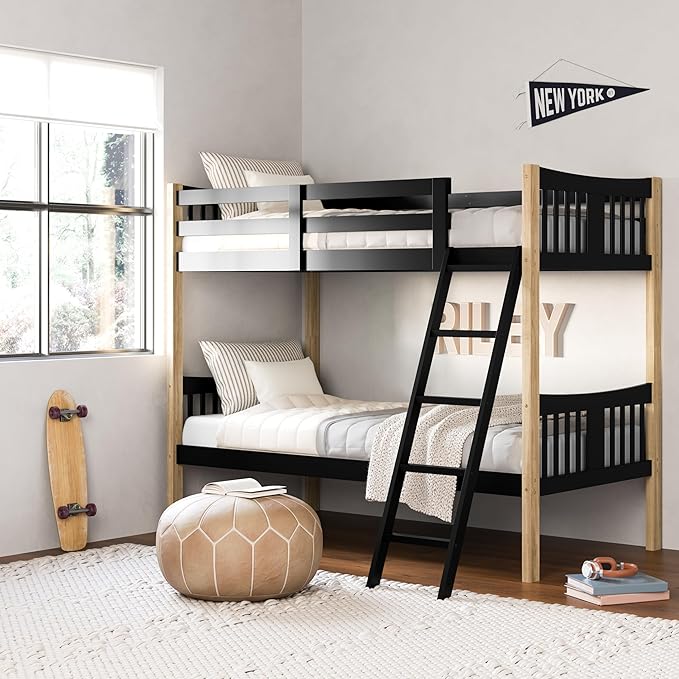 Storkcraft Caribou Twin-Over-Twin Bunk Bed (Black with Natual) – GREENGUARD Gold Certified, Converts to 2 Individual Beds