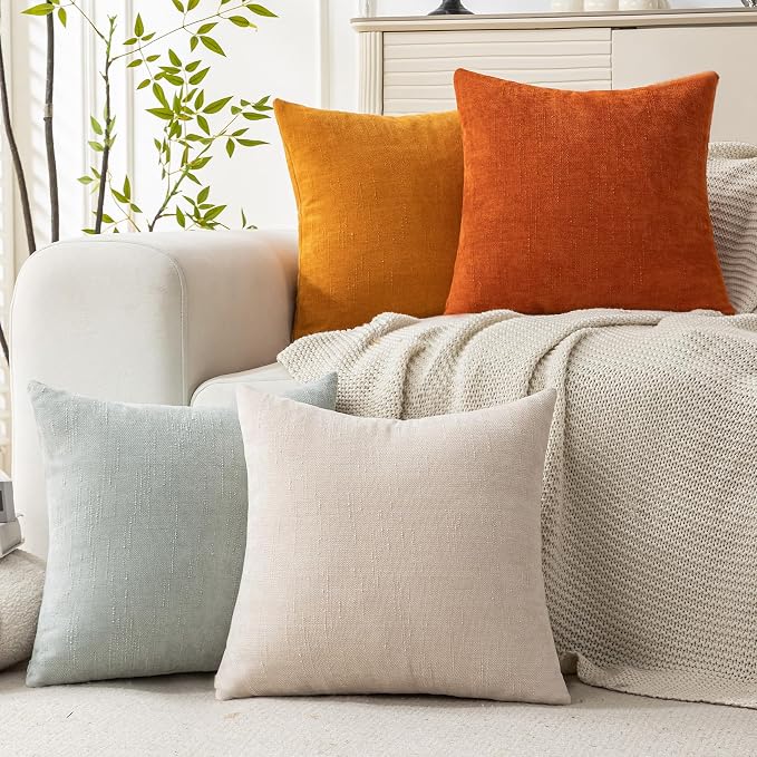 Set of 4 Soft Textured Decorative Throw Pillow Covers 24x24 Inch Cozy Farmhouse - Image 3