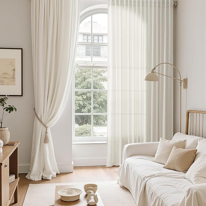 Natural Linen Curtains 84 Inch Length 2 Panels Set - Image 6