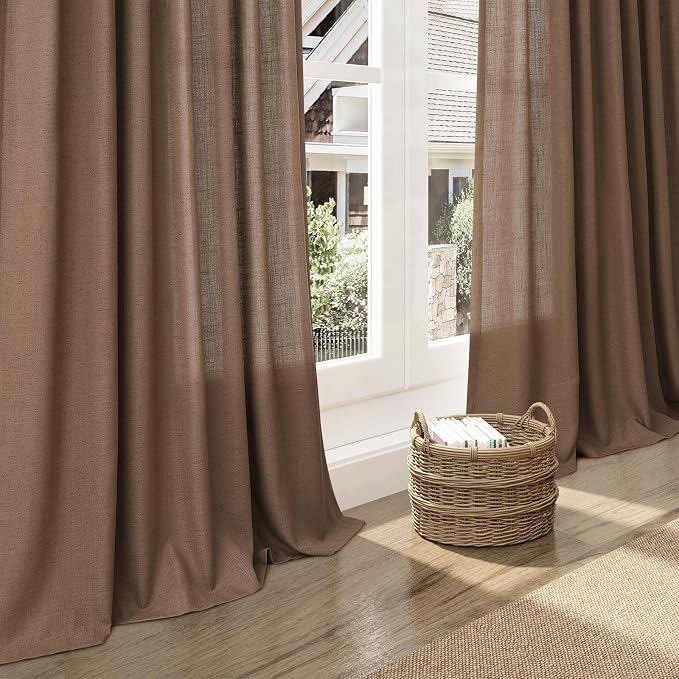 Caramel Brown Linen Curtains 90 Inch Length 2 Panels Set - Image 6