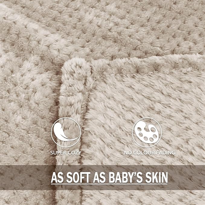 Exclusivo Mezcla Soft Waffle Fleece Bed Blanket King Size, Tan | Lightweight - Image 8