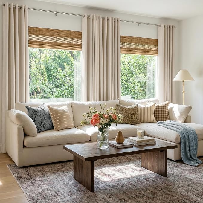 100% Blackout Linen Textured Curtains 96 Inch Long, Oatmeal | 100% Blackout - Image 5