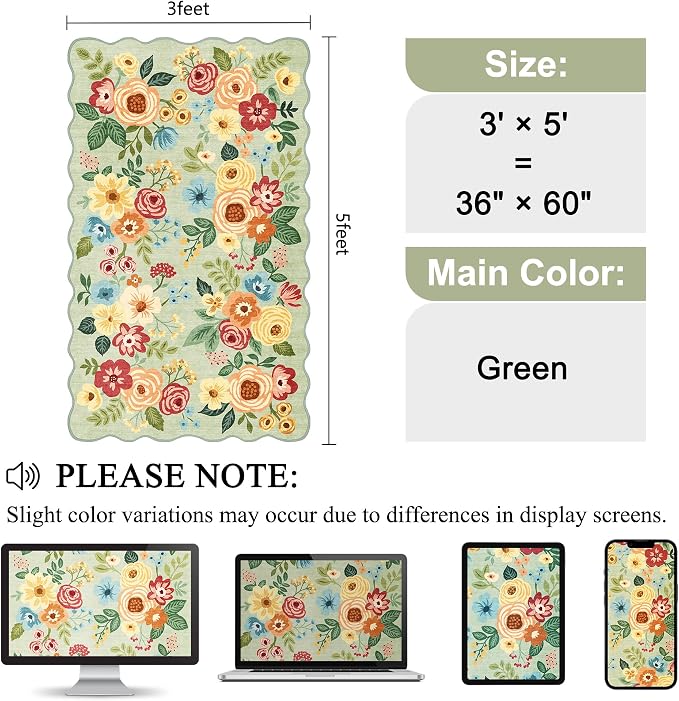 DUKINO 3x5 Area Rugs, Non Slip Floral Washable Rug - Image 2