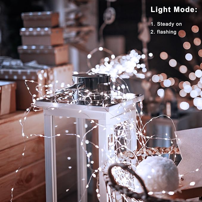 Christmas White Fairy Lights Battery Operated 6 Pack 16.4Ft 50 LEDs Silver Copper Wire Twinkle Lights for Halloween Christmas Bedroom Indoor Outdoor Wedding Dorm Parties Holiday Yard Decorations