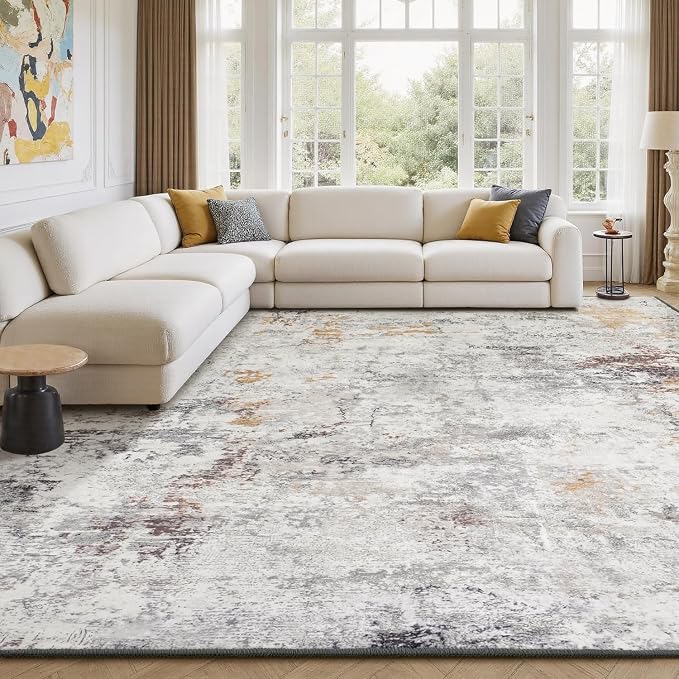 Rugflix 8x10 Area Rugs for Living Room, Washable Beige Grey Large Rug | Machine by RugflixAreaRugs