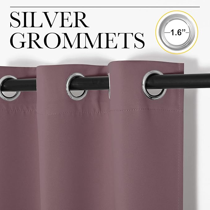NICETOWN Window Curtain Panels, Dry Rose, 1 Pair, 34 by 54-inch, Thermal Insulated Solid Grommet Blackout Draperies/Drapes for Basement