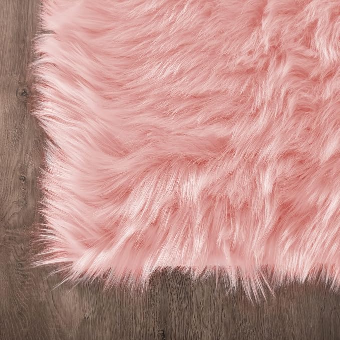 Latepis Pink Faux Sheepskin Round Rugs 6.7ft Cute Furry Rug - Image 5