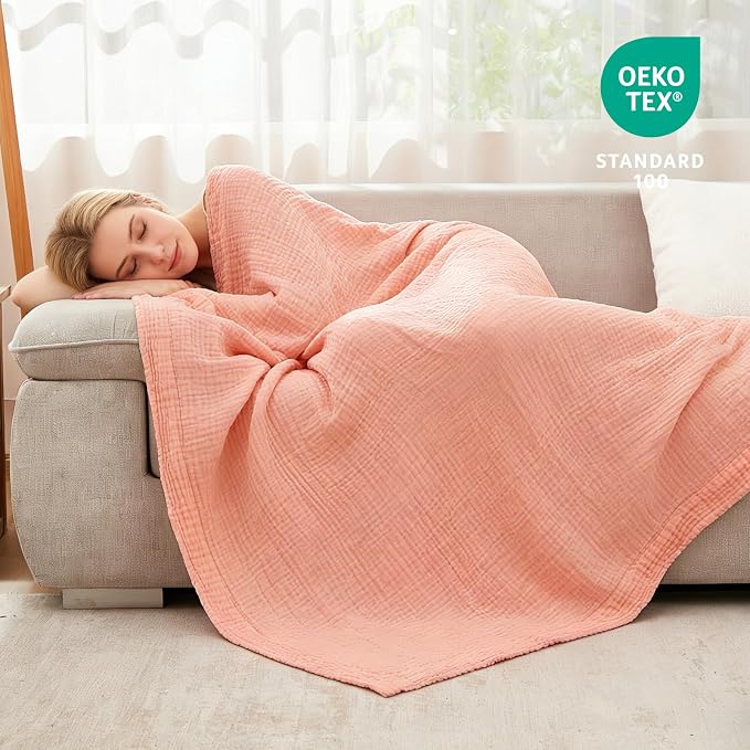 EMME Muslin Blankets for Adults Throw Blanket for Couch Breathable Gauze Soft - Image 4