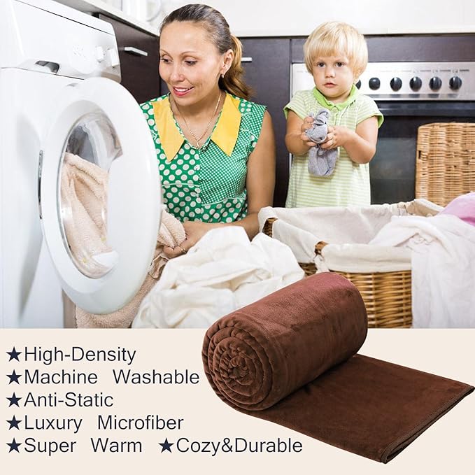 HOZY Soft Blanket Twin Size Fleece Warm Fuzzy Throw Blankets for The Bed Sofa Lightweight 350GSM Chocolate 66"*90"