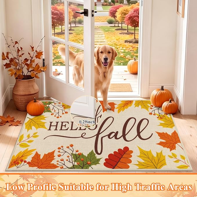 HEBE Fall Kitchen Rugs Set of 3, Washable Maple Leaf Kitchen Mats - Image 4