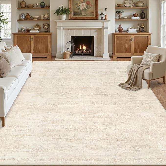 8x10 Area Rugs Living Room: Bedroom Washable Carpet Retro Beige | Large Vintage by Luxturiy