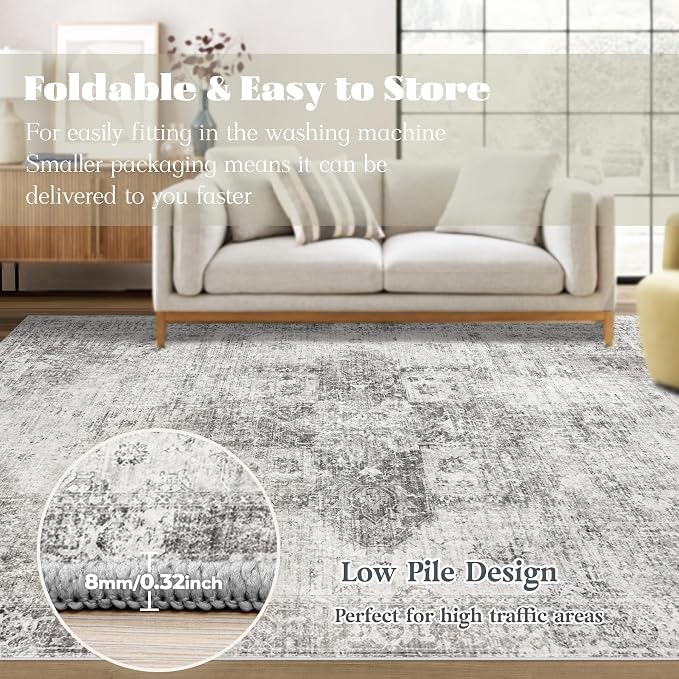 Runner Rug 2x8 Washable Rug, Vintage Boho Medallion Hallway Runner Non-Slip - Image 7