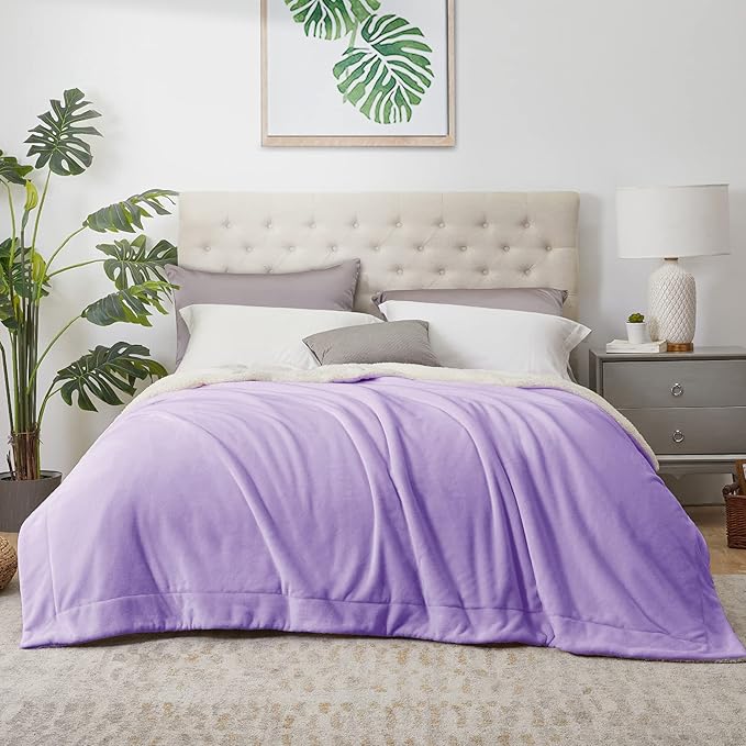 Walensee Sherpa Fleece Blanket (King Size 108”x90” Lavender) Plush Throw Fuzzy Super Soft Reversible Microfiber Flannel Blankets for Couch, Bed, Sofa Ultra Luxurious Warm and Cozy for All Seasons