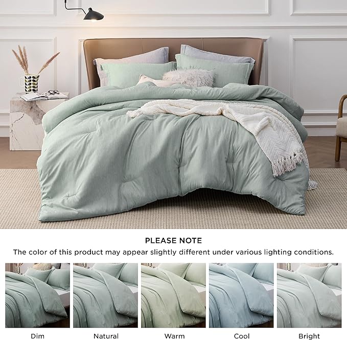 Bedsure Queen Comforter Set - Sage Green Comforter Queen Size, Soft Bedding for All Seasons, Cationic Dyed Bedding Set, 3 Pieces, 1 Comforter (90"x90") and 2 Pillow Shams (20"x26"+2")
