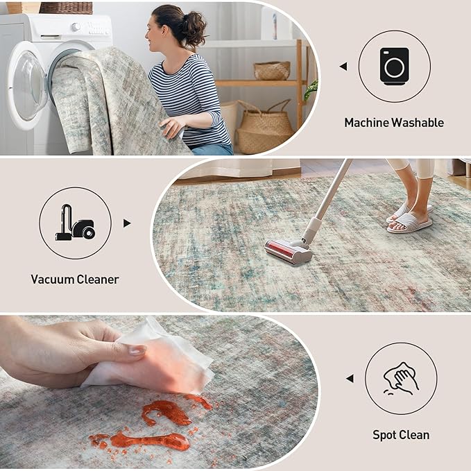 10x14 Area Rugs for Living Room: Washable Abstract Multi Color Carpet | - Image 5