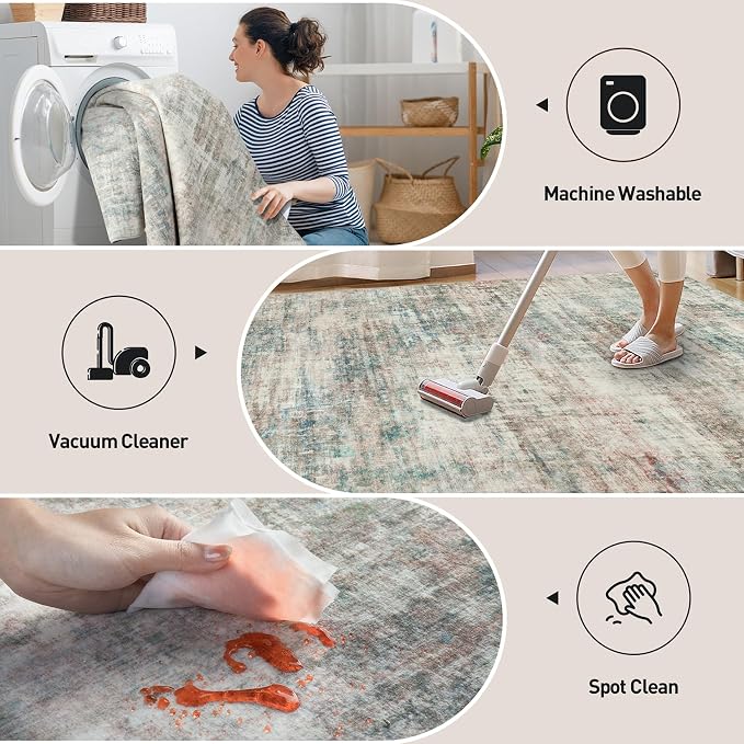 4x6 Area Rugs for Living Room: Washable Abstract Multi Color Badroom Carpet | - Image 4