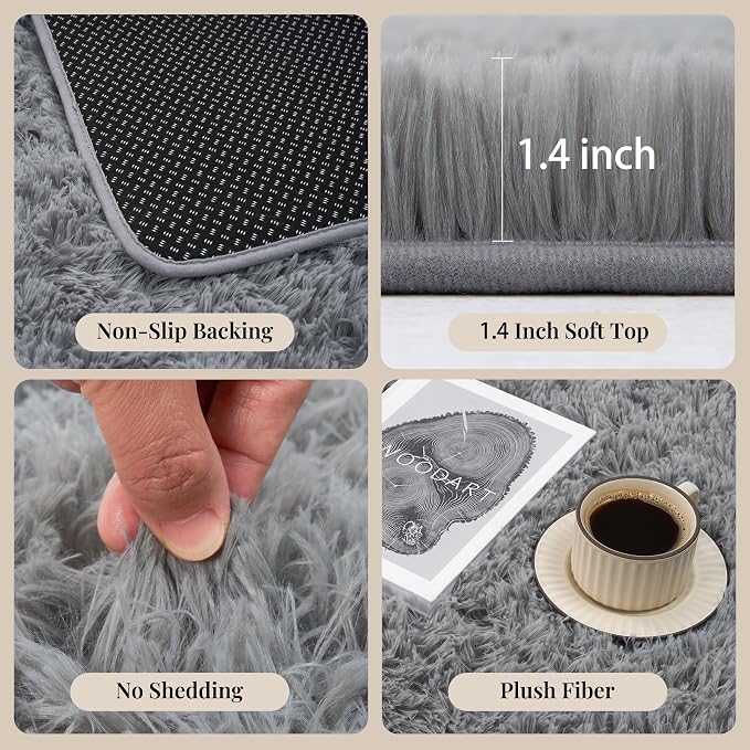 PLHXFR 4x6 Area Rugs Living Room: Fluffy Bedroom Rug Shag Carpet Grey | Upgrade - Image 5