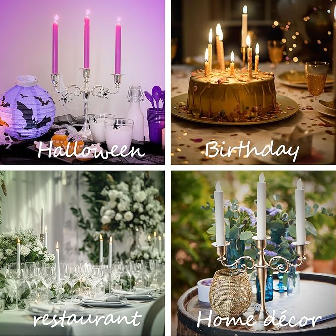 Silver Candle Holder，5 Arms Metal Candle Holders for Taper Candles（10.6 inch Tall Candelabra, for 1/2-1 inch Pillar Candles Diameter Each）,Candlestick Holders Centerpiece Decoration