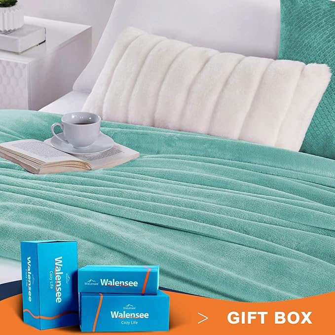 Walensee Fleece Blanket Plush Throw Fuzzy Lightweight (Twin Size 60x80 Light Blue) Super Soft Microfiber Flannel Blankets for Couch, Bed, Sofa Ultra Luxurious Warm and Cozy for All Seasons