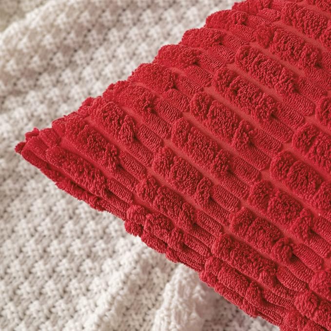 MIULEE Corduroy Decorative Throw Pillow Covers 20x20 Red Pack of 2 | Soft Boho - Image 2