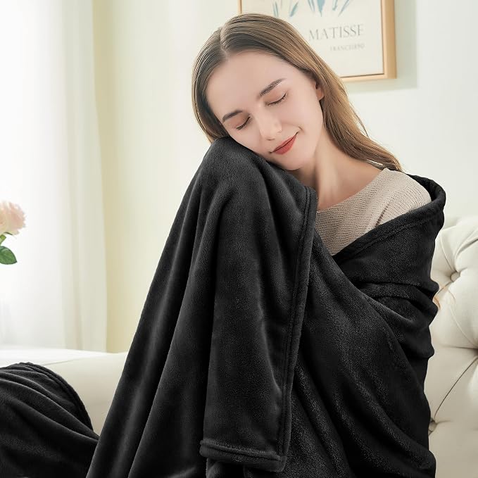 BEDELITE Fleece Blanket Soft Plush King Size Bed Blanket Black 108"x90" | Ultra - Image 3
