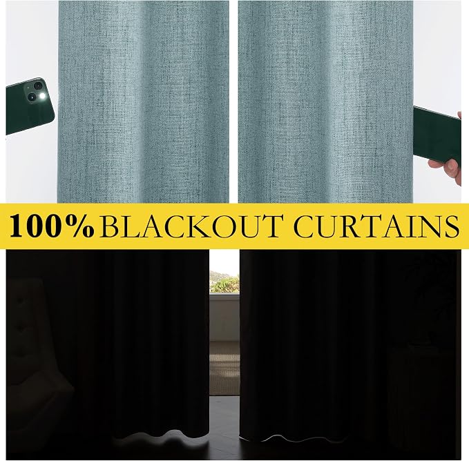 NICETOWN Skylark Blue 100% Blackout Short Curtains 63" Long - Image 3