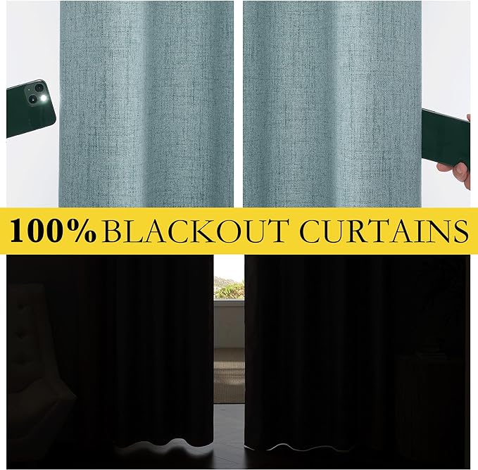 NICETOWN Full Blackout Skylark Blue Linen Curtains 102" Length - Image 3