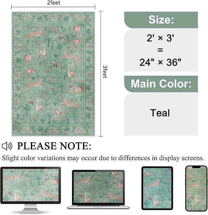 DUKINO 2x3 Entryway Rug, Washable Door Mat Animal Rug - Image 2