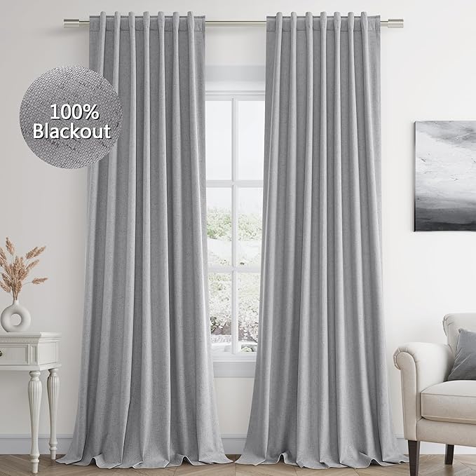Grey 100% Blackout Curtains 84 Inch Length 2 Panels Set by Guken