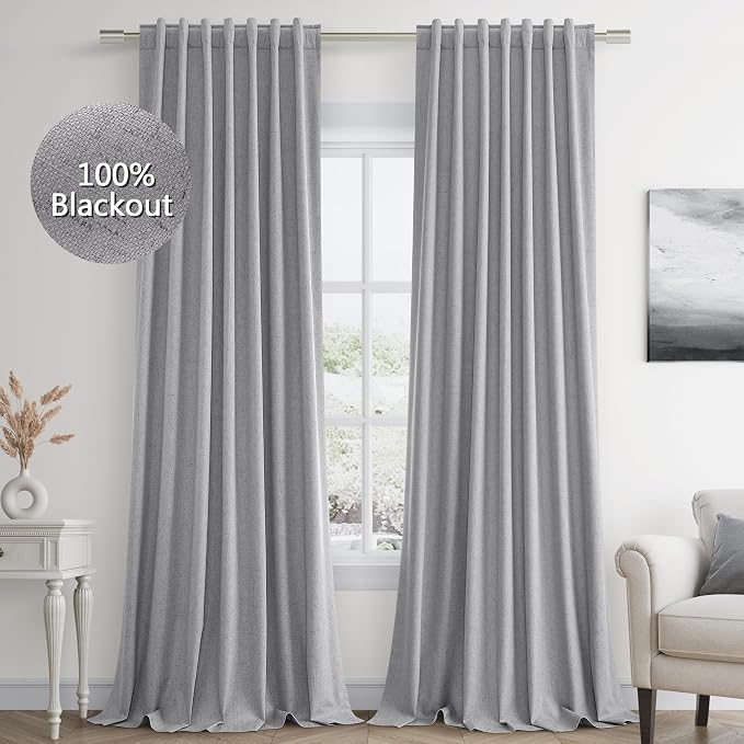 Grey 100% Blackout Curtains 96 Inch Length 2 Panels Set by Guken