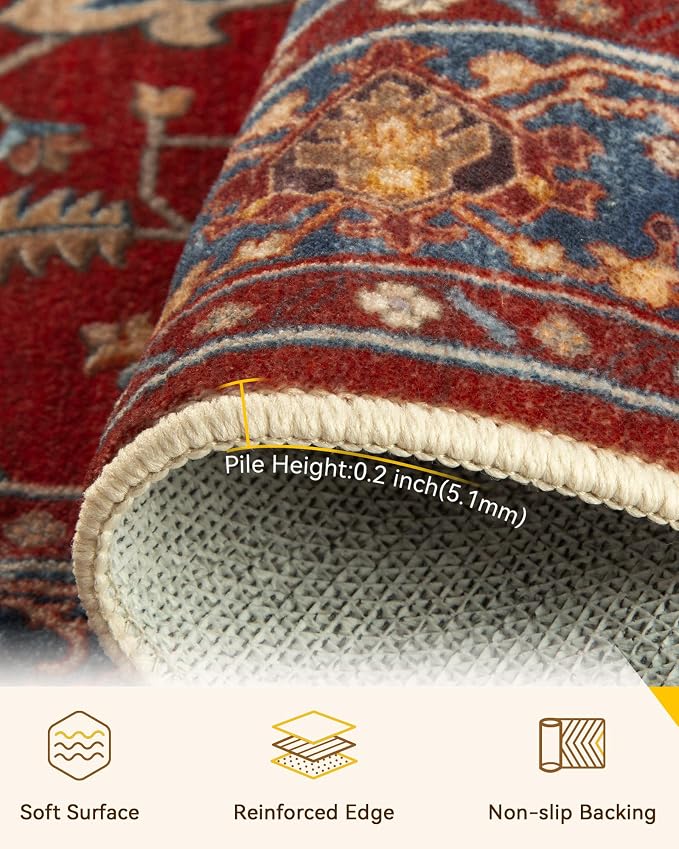 RELEANY Washable Area Rug, Water Repellent, Pet Friendly, Vintage Floral Boho - Image 4