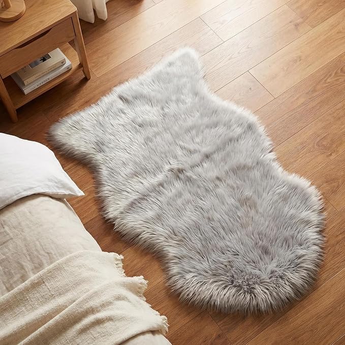duduta Gray Faux Sheepskin Chair Seat Covers, Fluffy Shag Fur Throw Rugs Room - Image 6