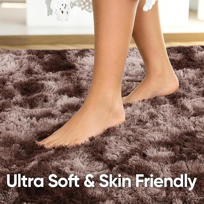 5x7 Tie-Dyed Brown Fluffy Soft Area Rug Non-Slip - Image 5