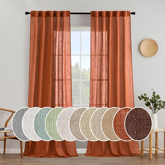 MIULEE Rust Fall Linen Curtains 52x90 Inch 2 Panels by MIULEE