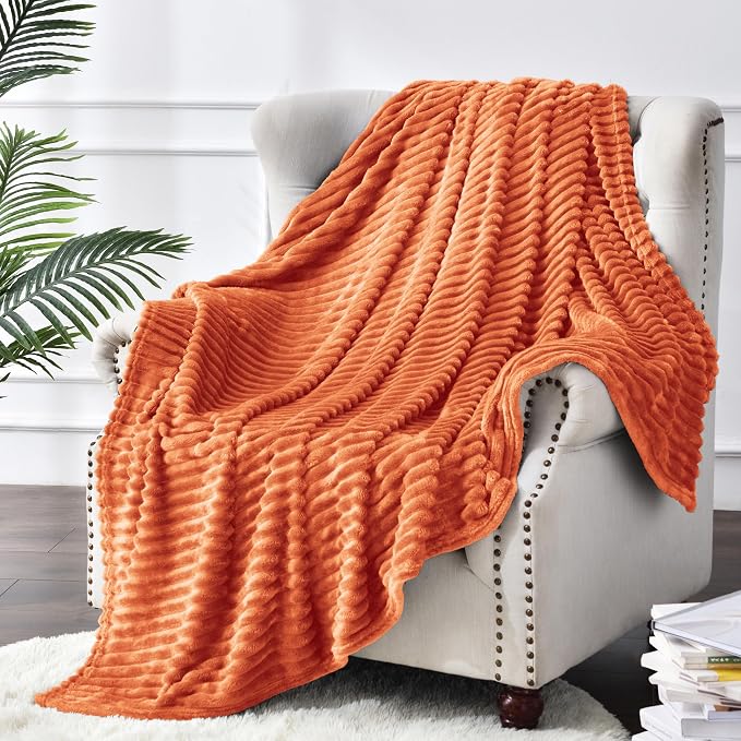 BEDELITE 3D Ribbed Burt Orange Fall Throw Blanket - Image 8